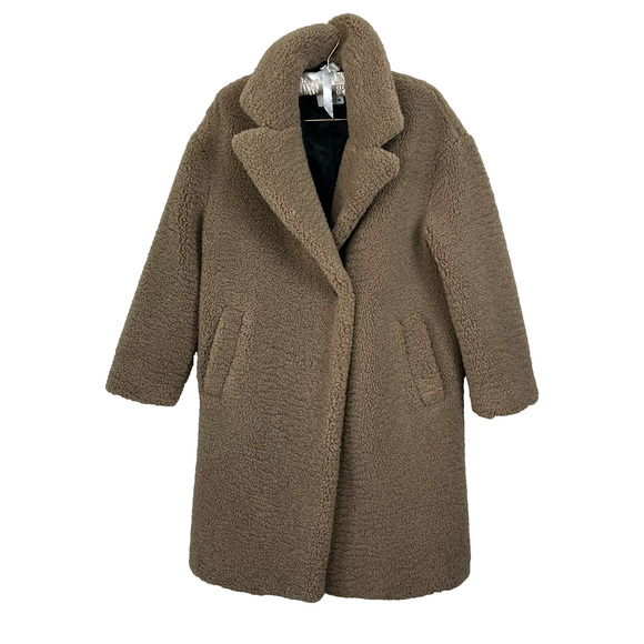 Zara Coat Women's Size Medium Brown Teddy Jacket Button Closure